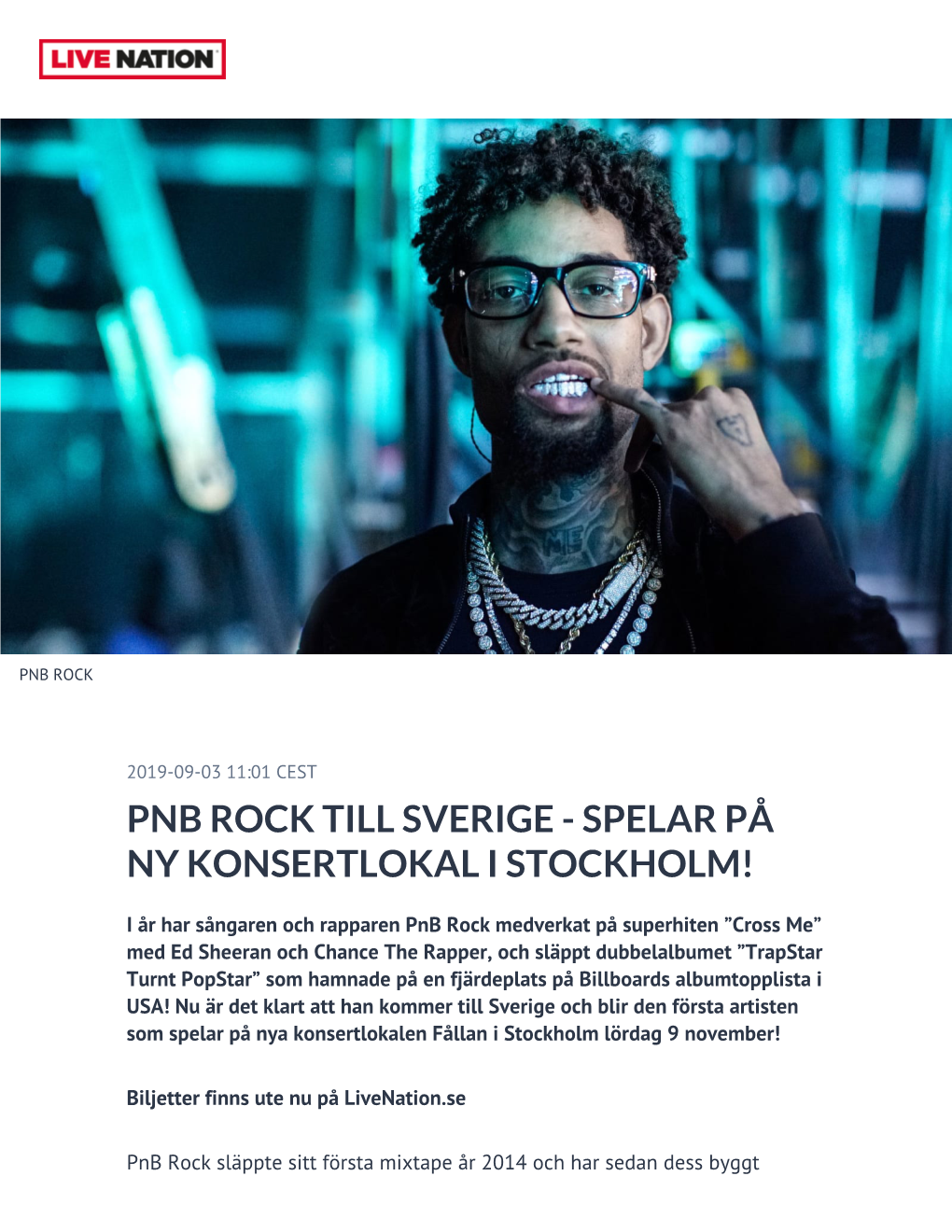 Pnb Rock Till Sverige - Spelar På Ny Konsertlokal I Stockholm!
