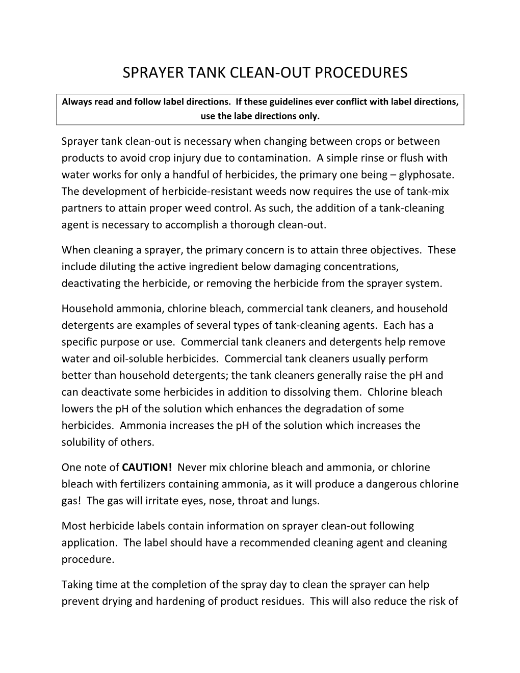 Sprayer Tank Clean-Out Procedures