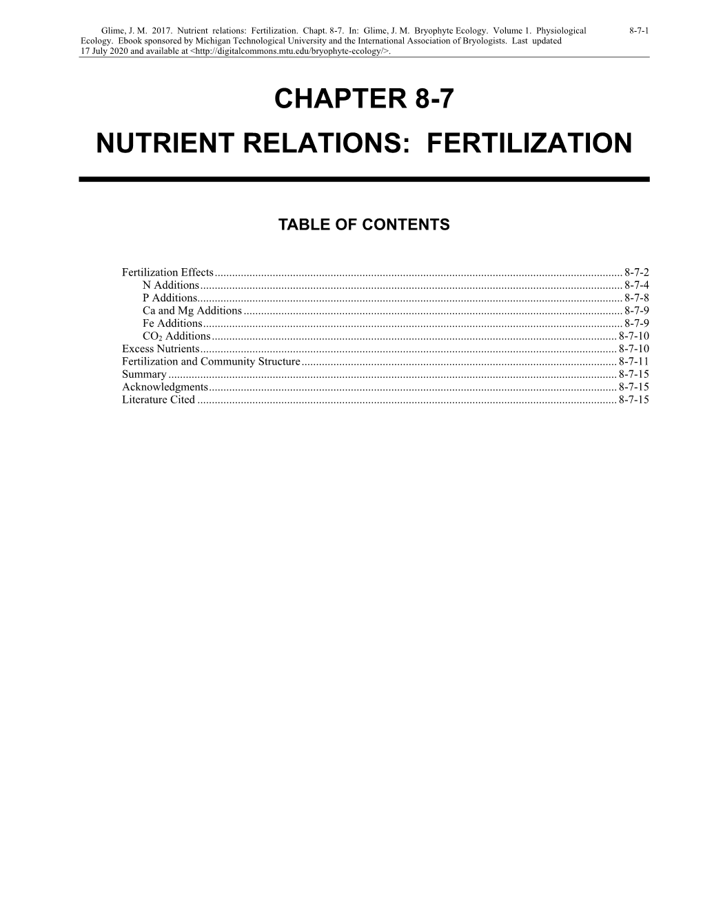 Nutrient Relations: Fertilization