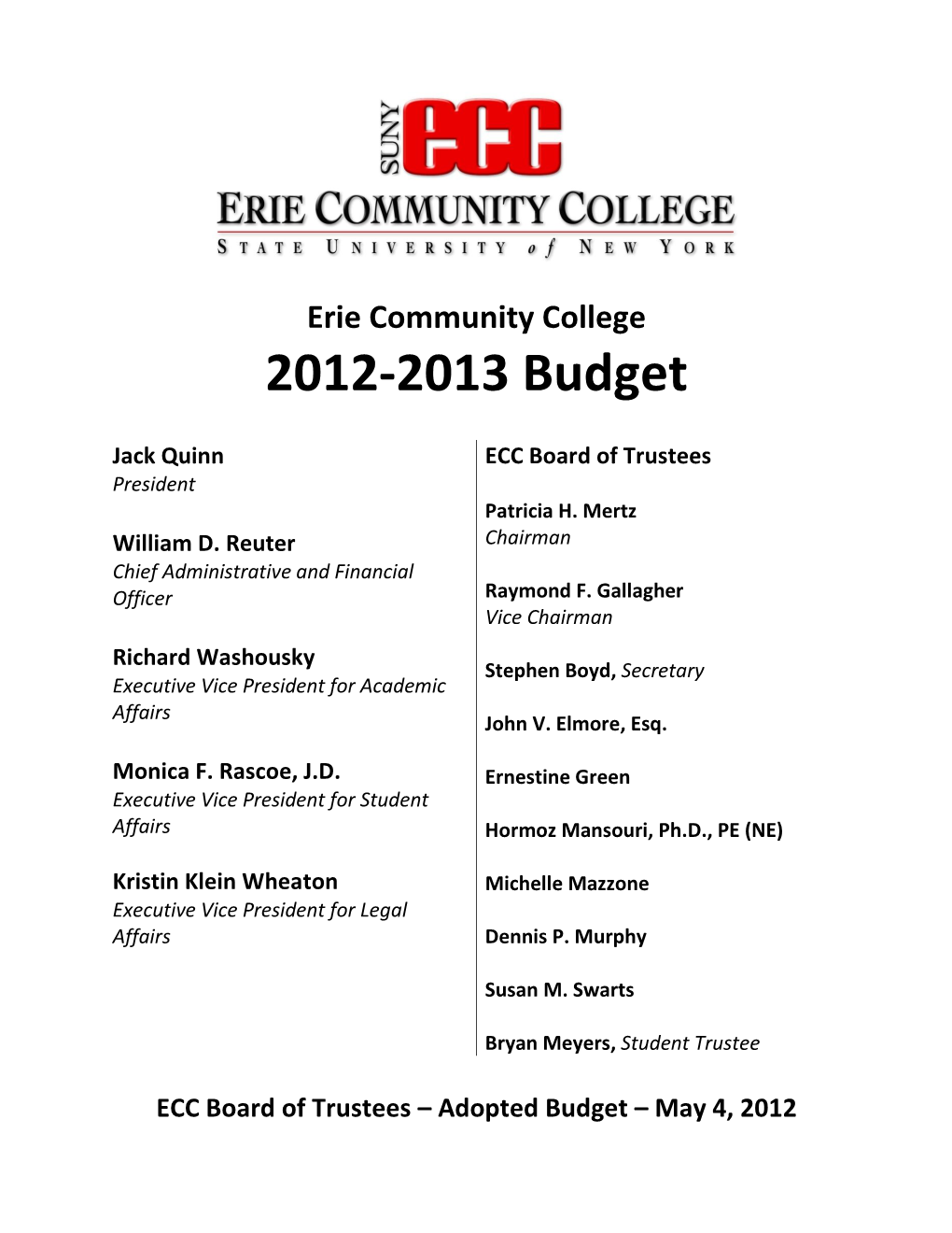 Erie Community College 2012-2013 Budget