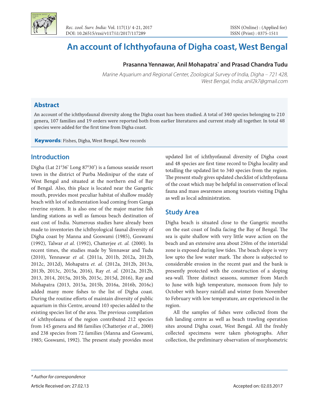 An Account of Ichthyofauna of Digha Coast, West Bengal