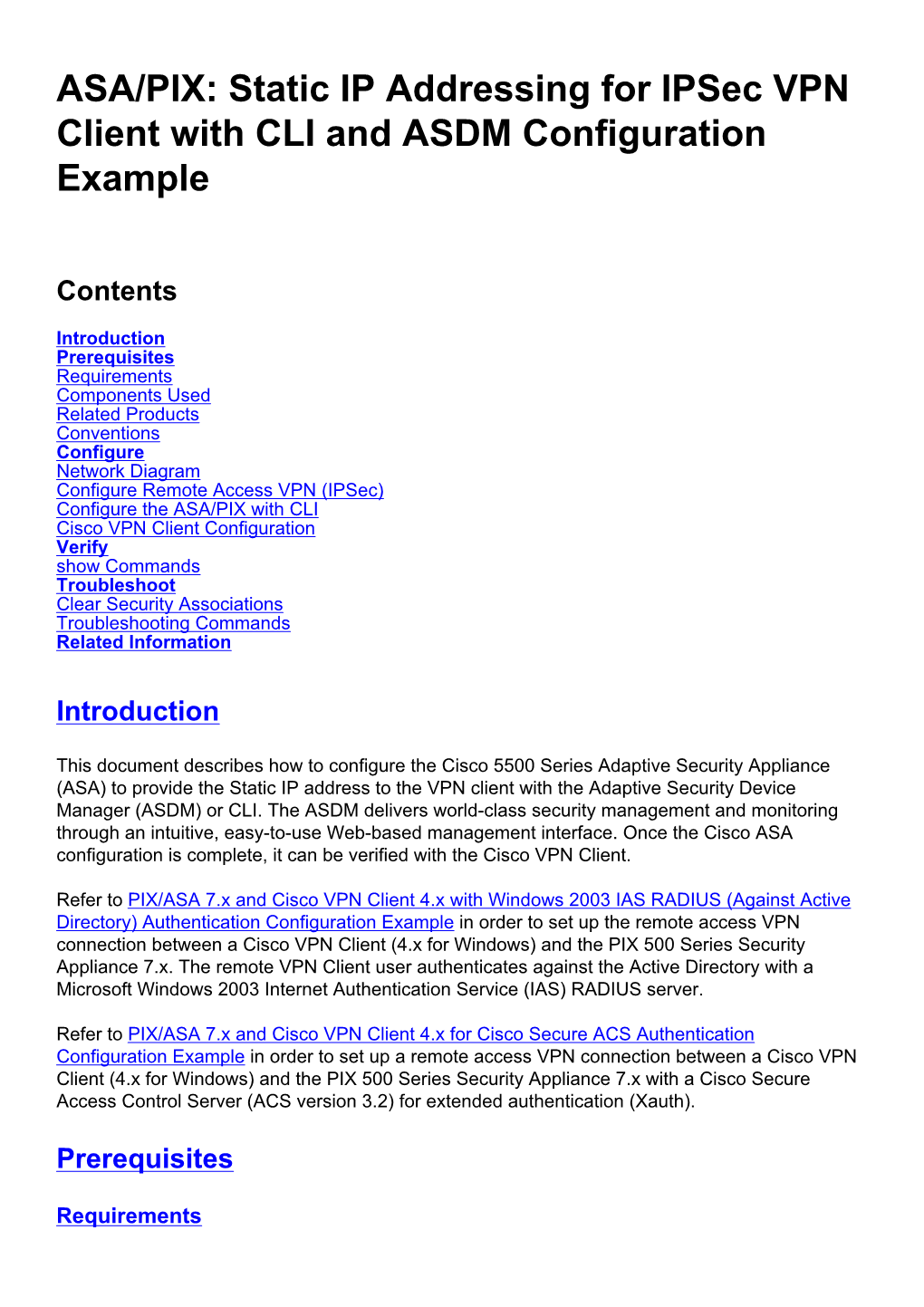 ASA/PIX: Static IP Addressing for Ipsec VPN Client with CLI and ASDM Configuration Example