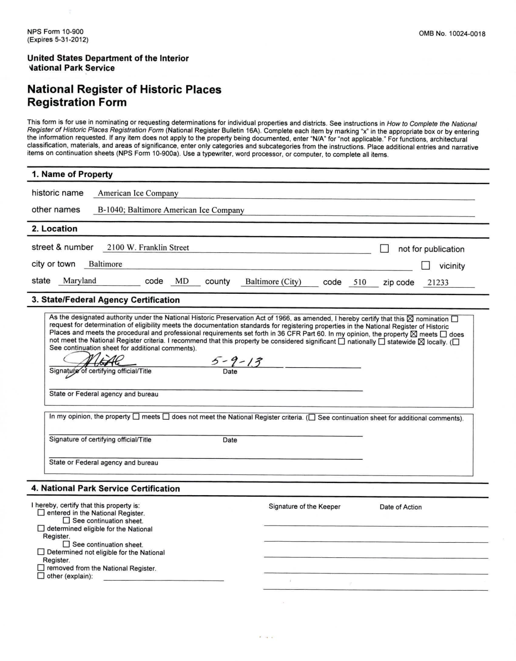 National Register of Historic Places Continuation Sheet