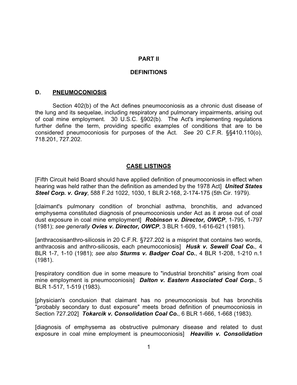 Usc §§932(Part 2 D): Definitions, Pneumoconiosis