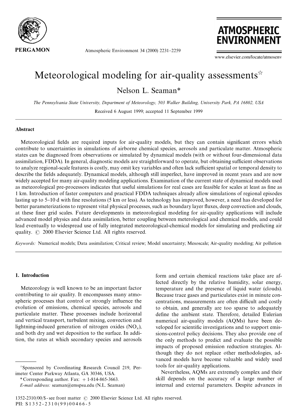 Meteorological Modeling for Air-Quality Assessmentsଝ Nelson L