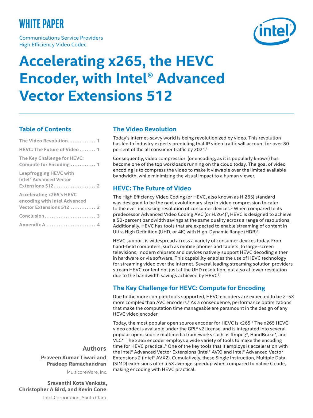 Accelerating X265, the HEVC Encoder, with Intel® Advanced Vector Extensions 512