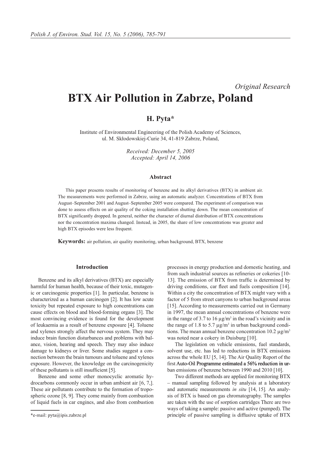 BTX Air Pollution in Zabrze, Poland