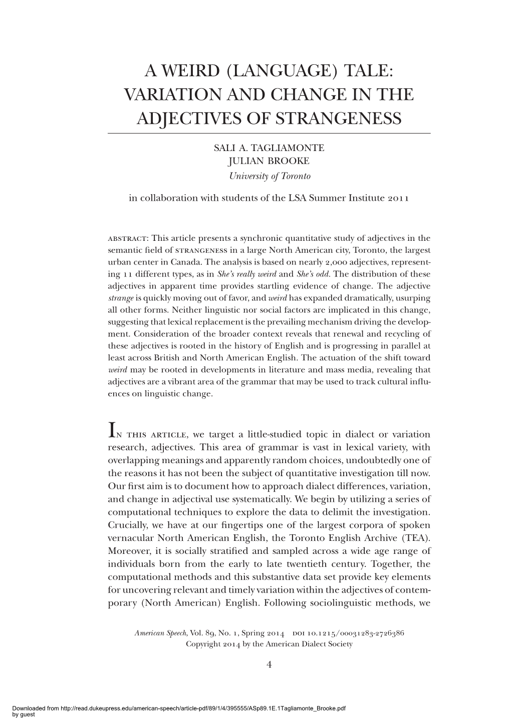 A Weird (Language) Tale: Variation and Change in the Adjectives of Strangeness