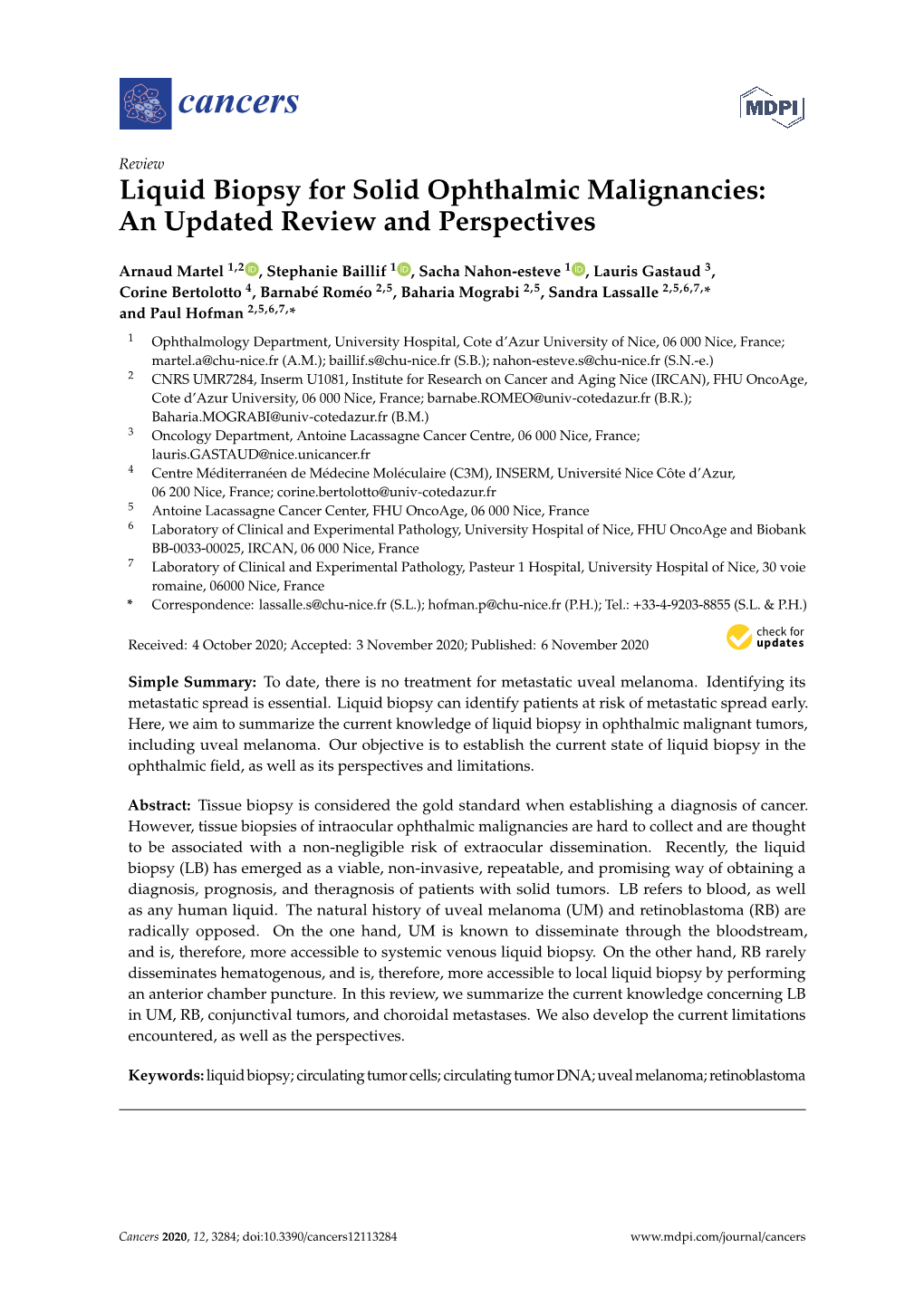 Liquid Biopsy for Solid Ophthalmic Malignancies: an Updated Review and Perspectives