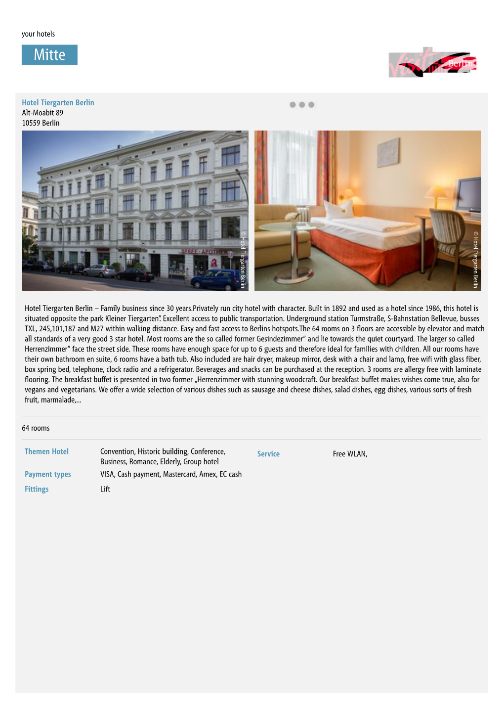 Your Hotels Hotel Tiergarten Berlin Alt-Moabit 89 10559 Berlin Hotel