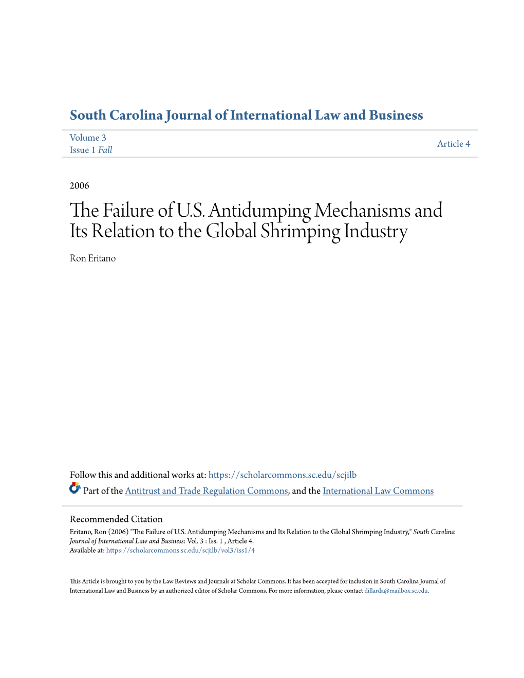 The Failure of U.S. Antidumping Mechanisms and Its Relation to the Global Shrimping Industry