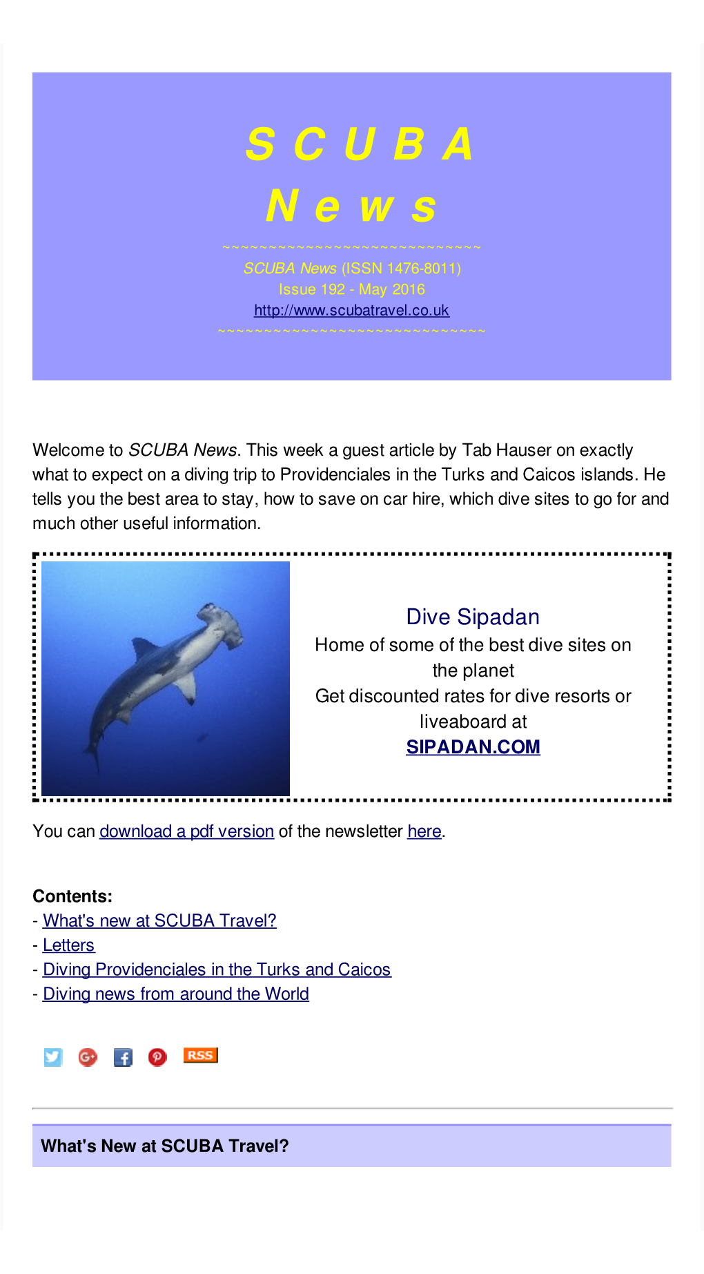 SCUBA News (ISSN 1476-8011) Issue 192 - May 2016 ~~~~~~~~~~~~~~~~~~~~~~~~~~~~~