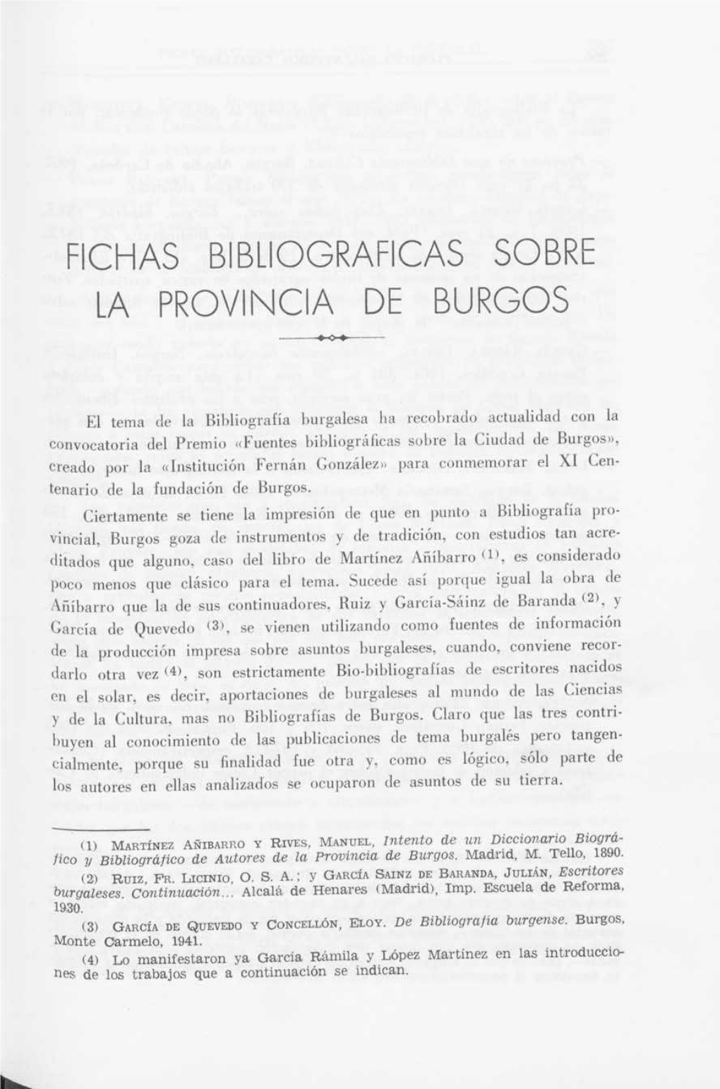 Fichas Bibliograficas Sobre La Provi\Cia De Burgos