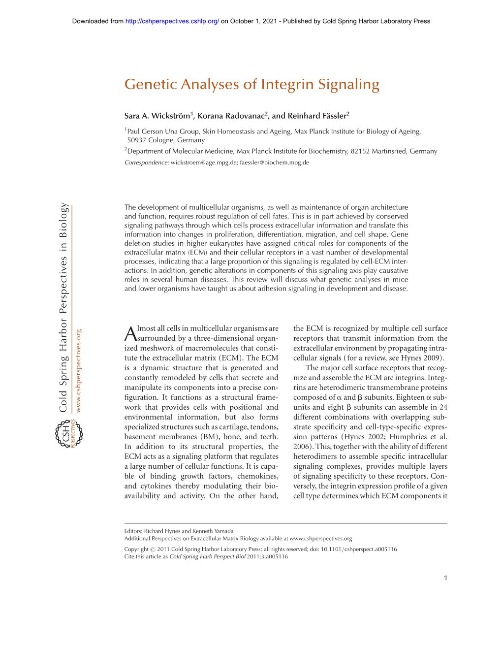 Genetic Analyses of Integrin Signaling