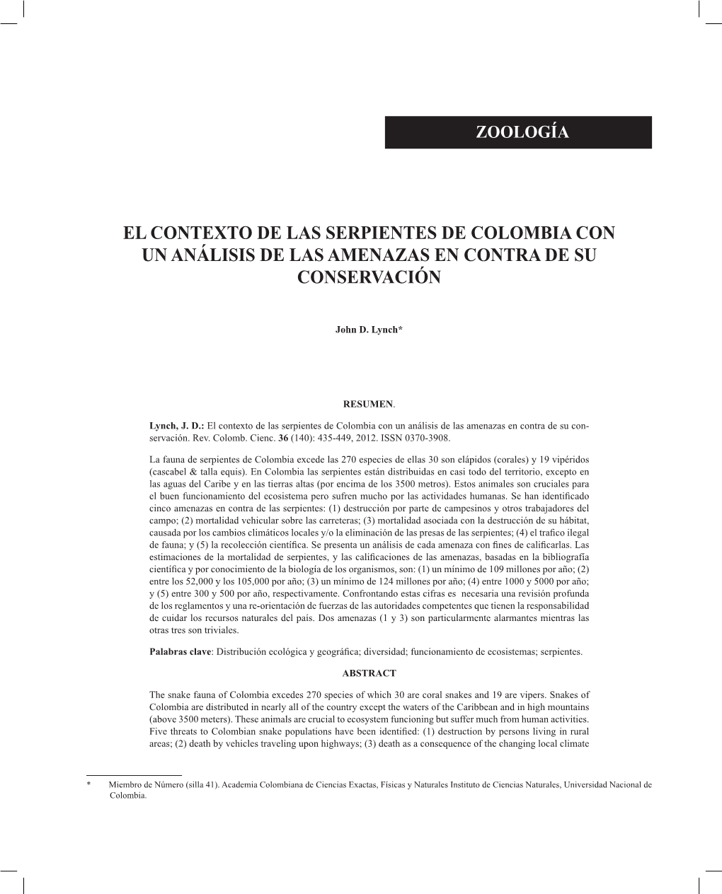 El Contexto De Las Serpientes De Colombia Con Un Análisis De Las Amenazas En Contra De Su Conservación