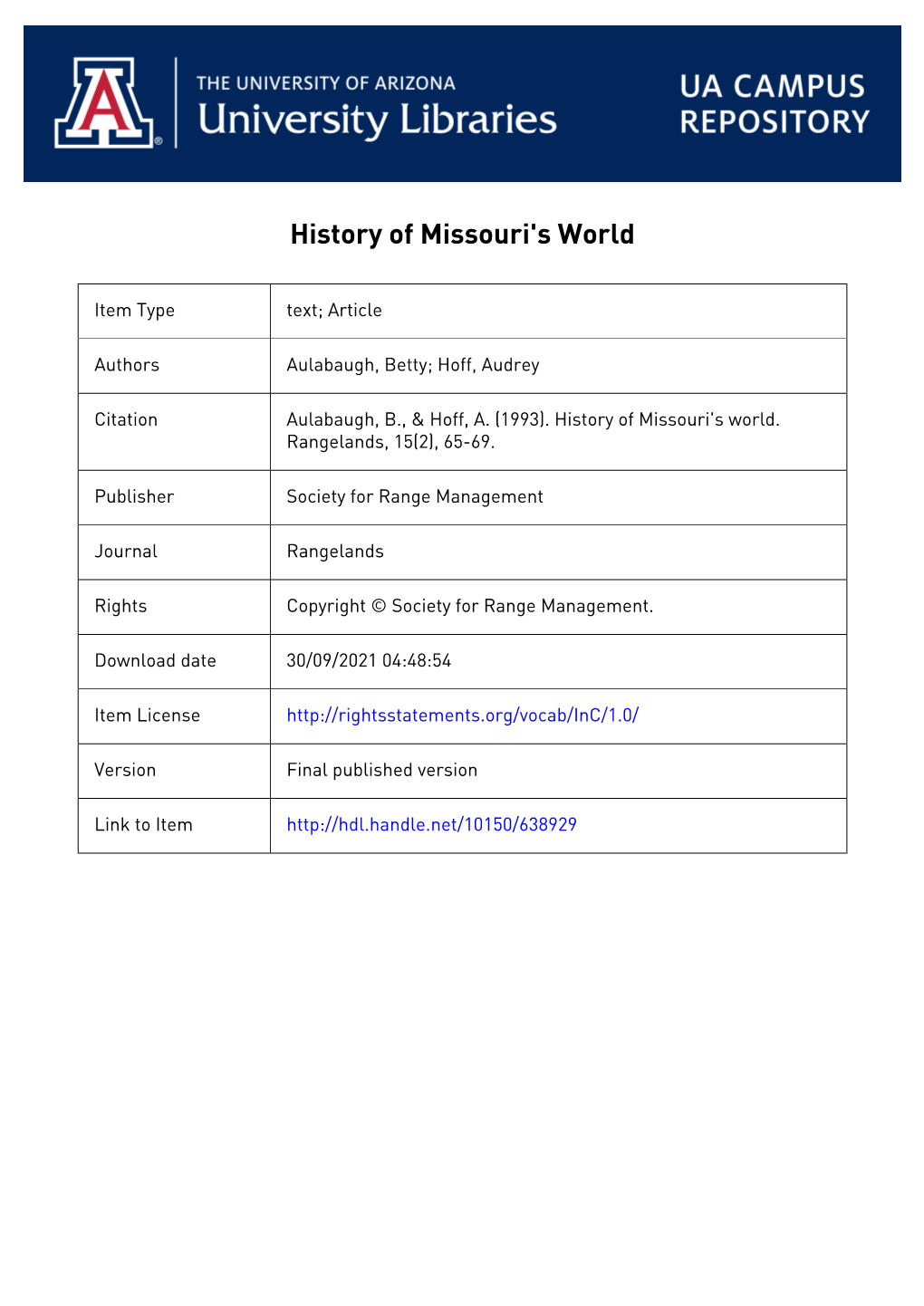 History of Missouri's World