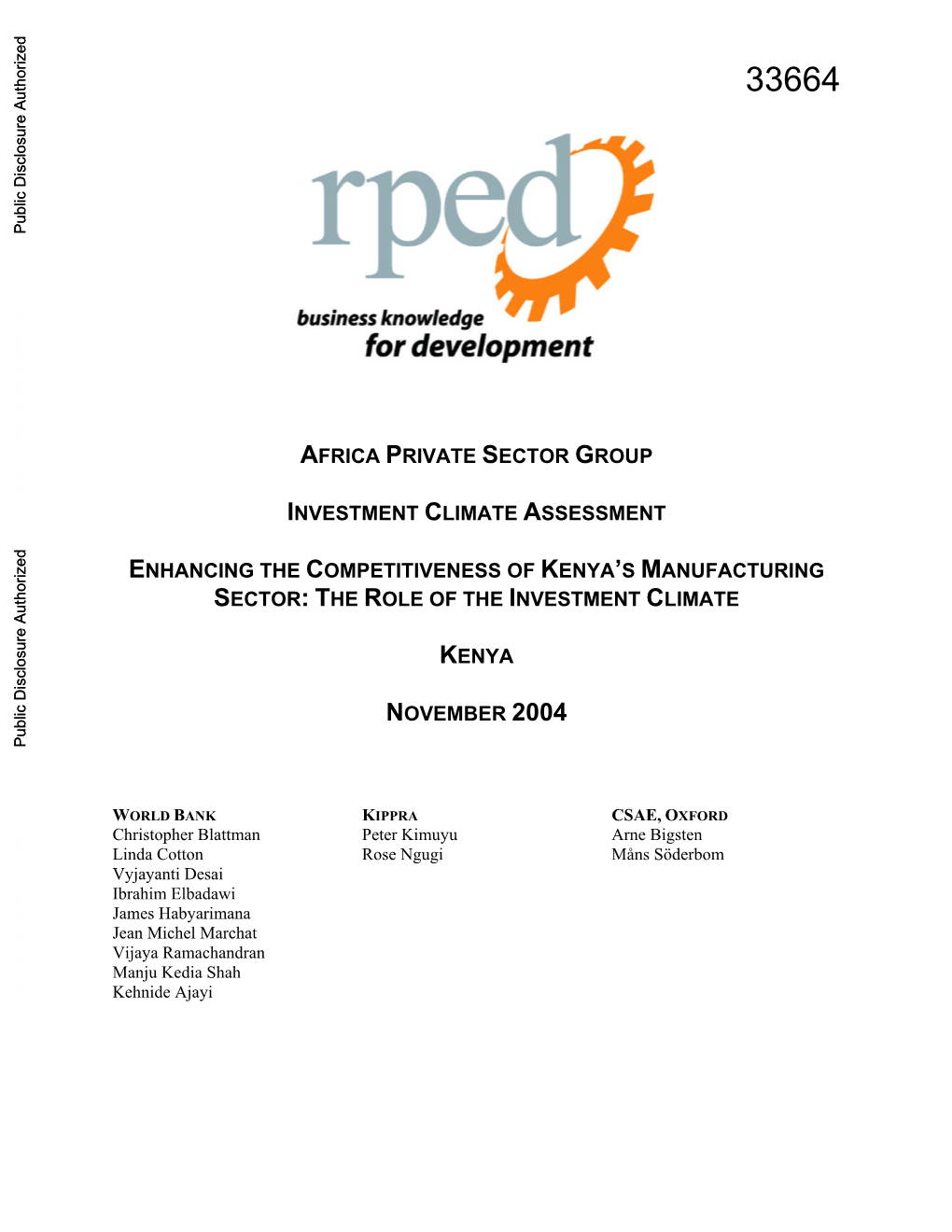 Africa Private Sector Group Investment Climate