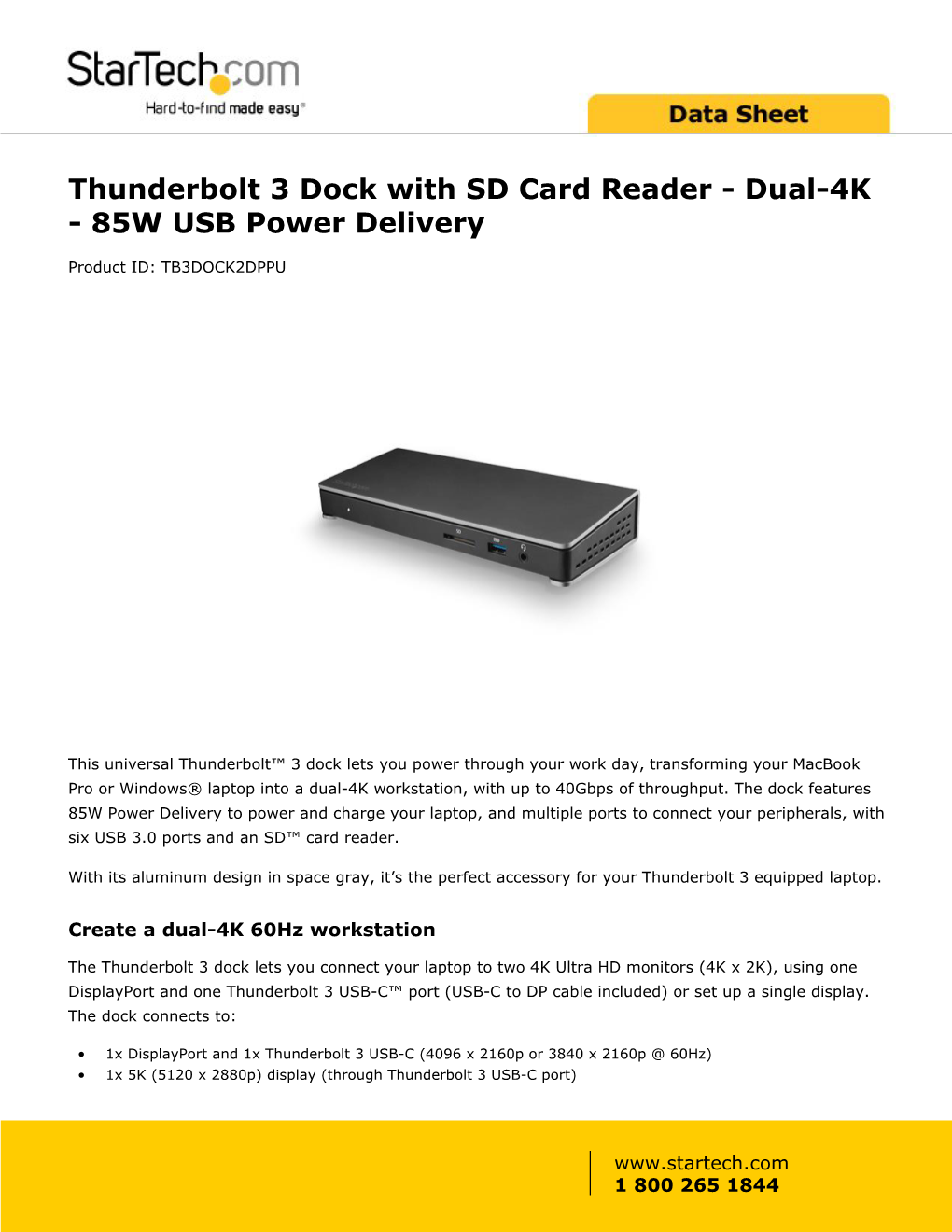 Thunderbolt 3 Dock with SD Card Reader - Dual-4K - 85W USB Power Delivery