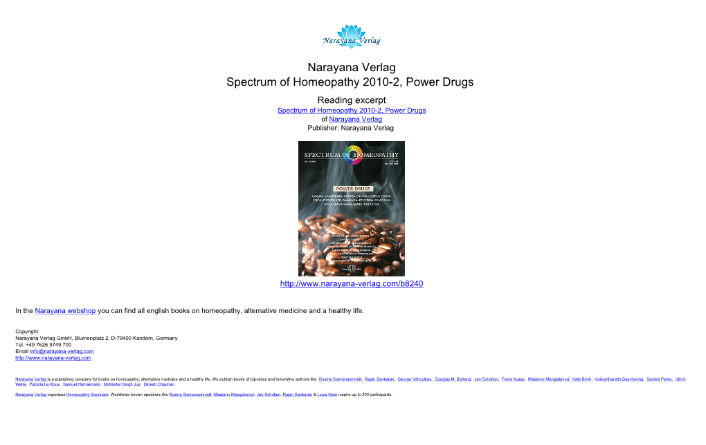 Narayana Verlag Spectrum of Homeopathy 2010-2, Power Drugs Reading Excerpt Spectrum of Homeopathy 2010-2, Power Drugs of Narayana Verlag Publisher: Narayana Verlag