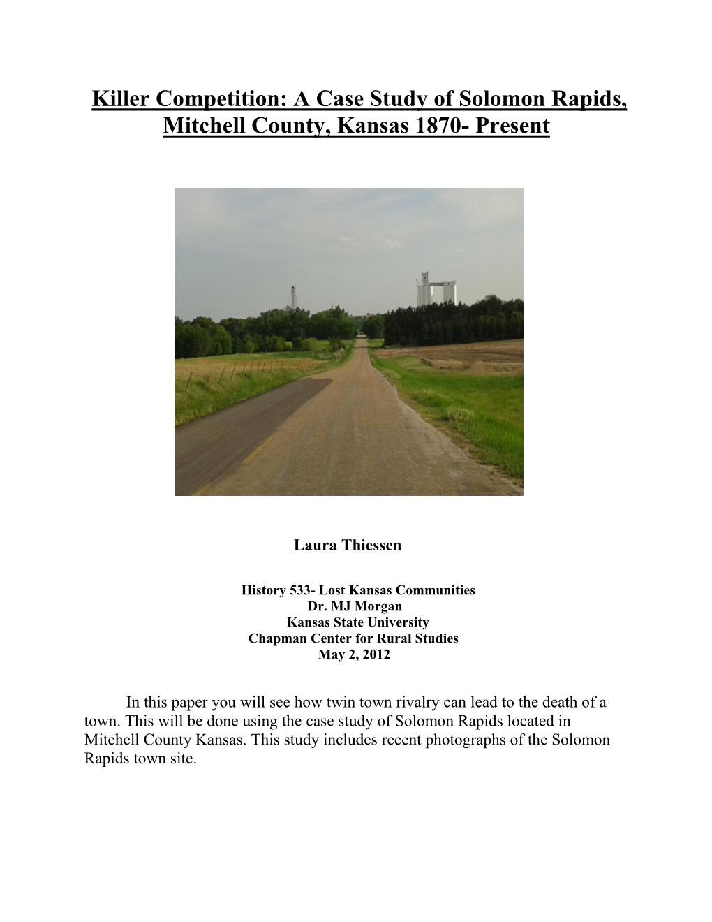 Killer Competition: a Case Study of Solomon Rapids, Mitchell County, Kansas 1870- Present