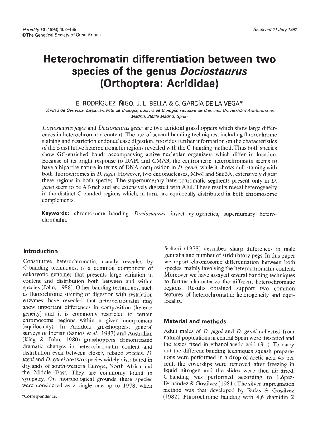 Heterochromatin Differentiation Between Two Species of the Genus Dociostaurus (Orthoptera: Acrididae)