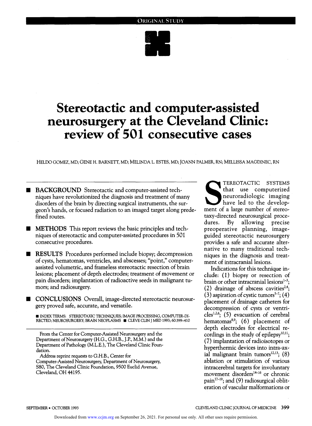 Stereotactic and Computer-Assisted Neurosurgery at the Cleveland Clinic