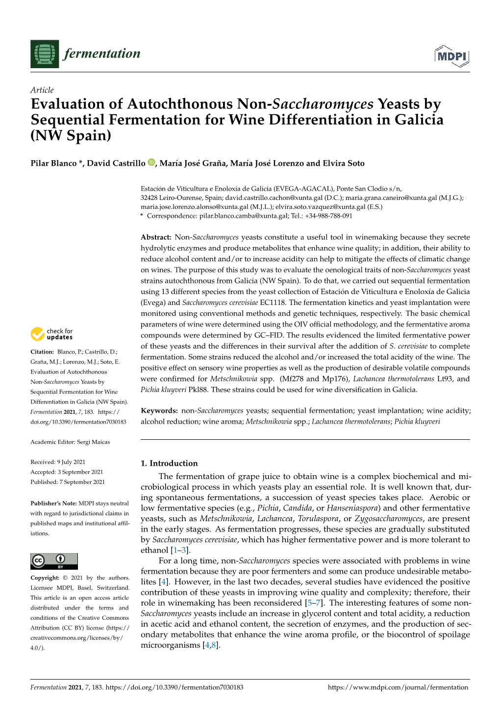 Evaluation of Autochthonous Non-Saccharomyces Yeasts by Sequential Fermentation for Wine Differentiation in Galicia (NW Spain)