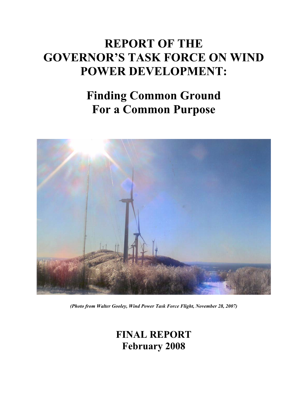 Report of the Governor's Task Force on Wind Power