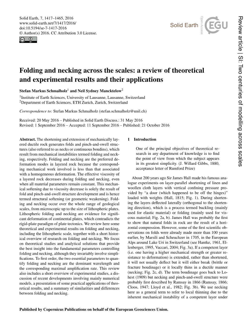 Folding and Necking Across the Scales: a Review of Theoretical and Experimental Results and Their Applications