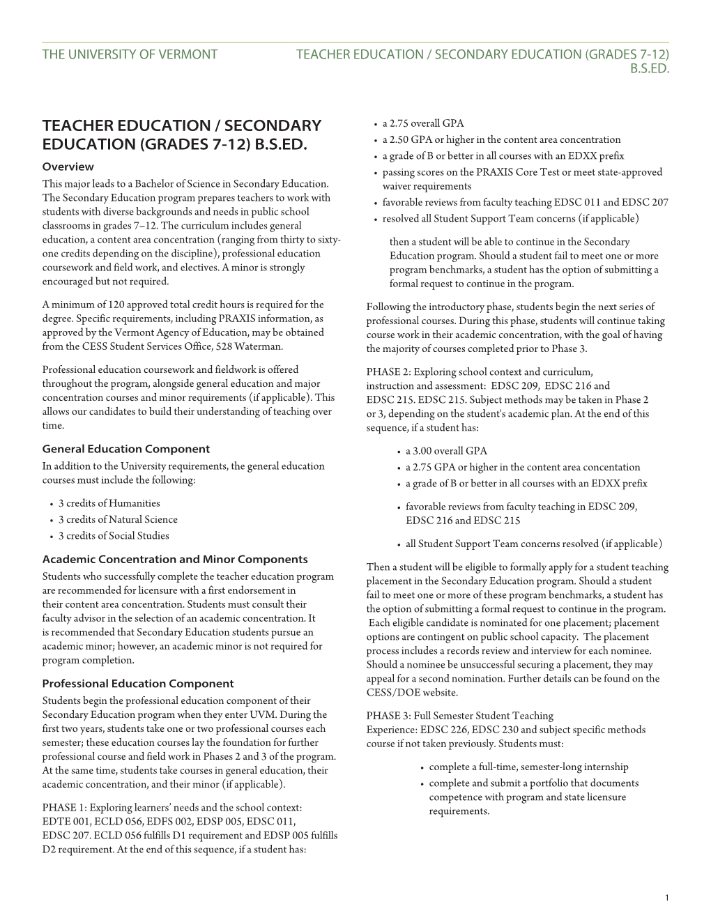 Teacher Education / Secondary Education (Grades 7-12) B.S.Ed