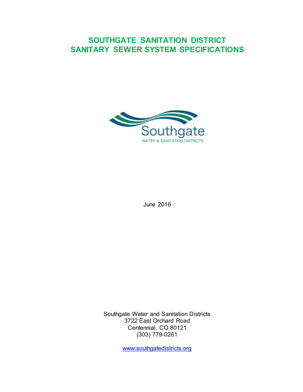 Southgate Sanitation District Sanitary Sewer System Specifications