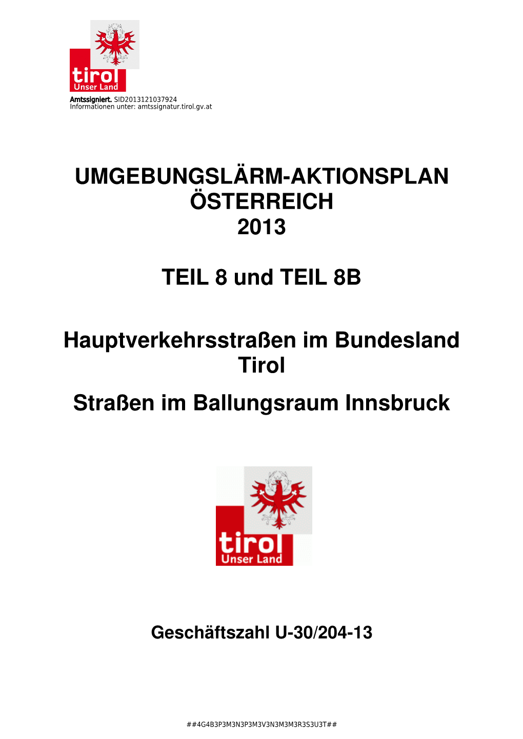 UMGEBUNGSLÄRM-AKTIONSPLAN ÖSTERREICH 2013 TEIL 8 Und