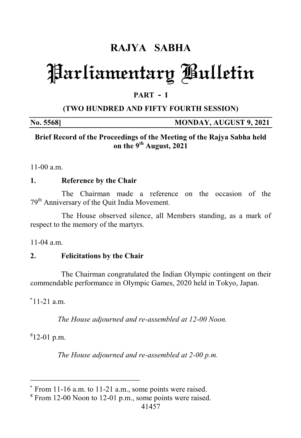 Parliamentary Bulletin