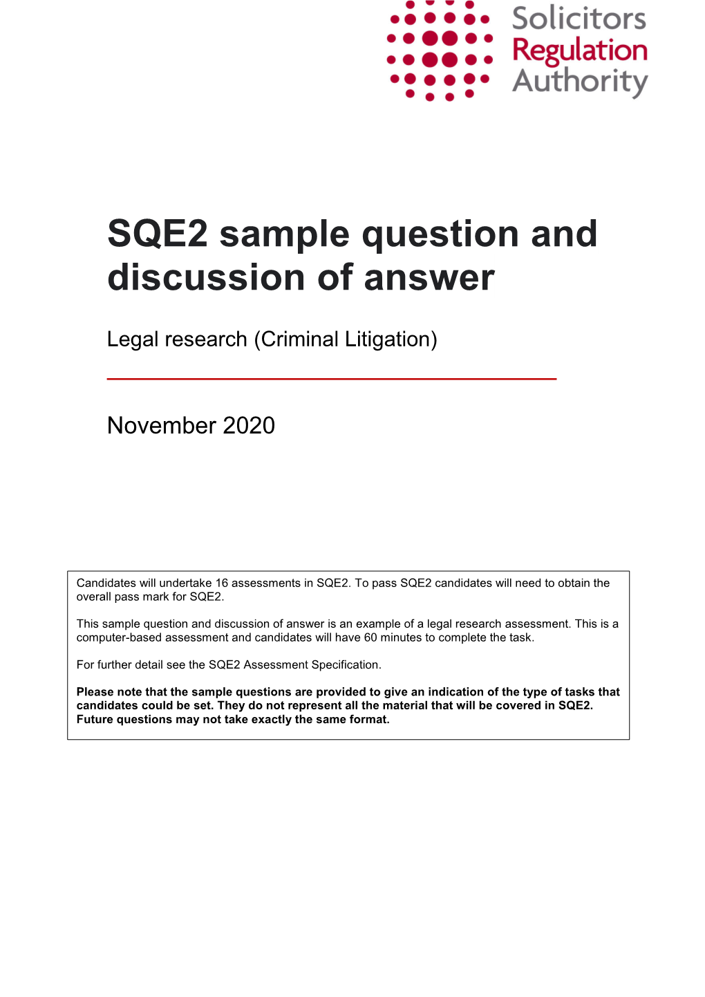 SQE2 Sample Question and Discussion of Answer