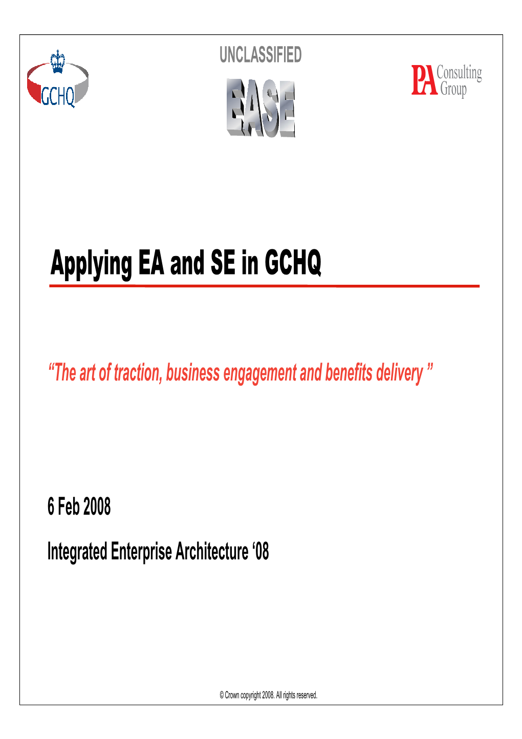 Applying EA and Systems Engineering in GCHQ