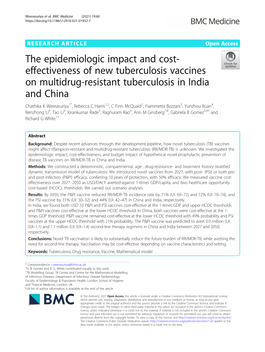 Effectiveness of New Tuberculosis Vaccines on Multidrug-Resistant Tuberculosis in India and China