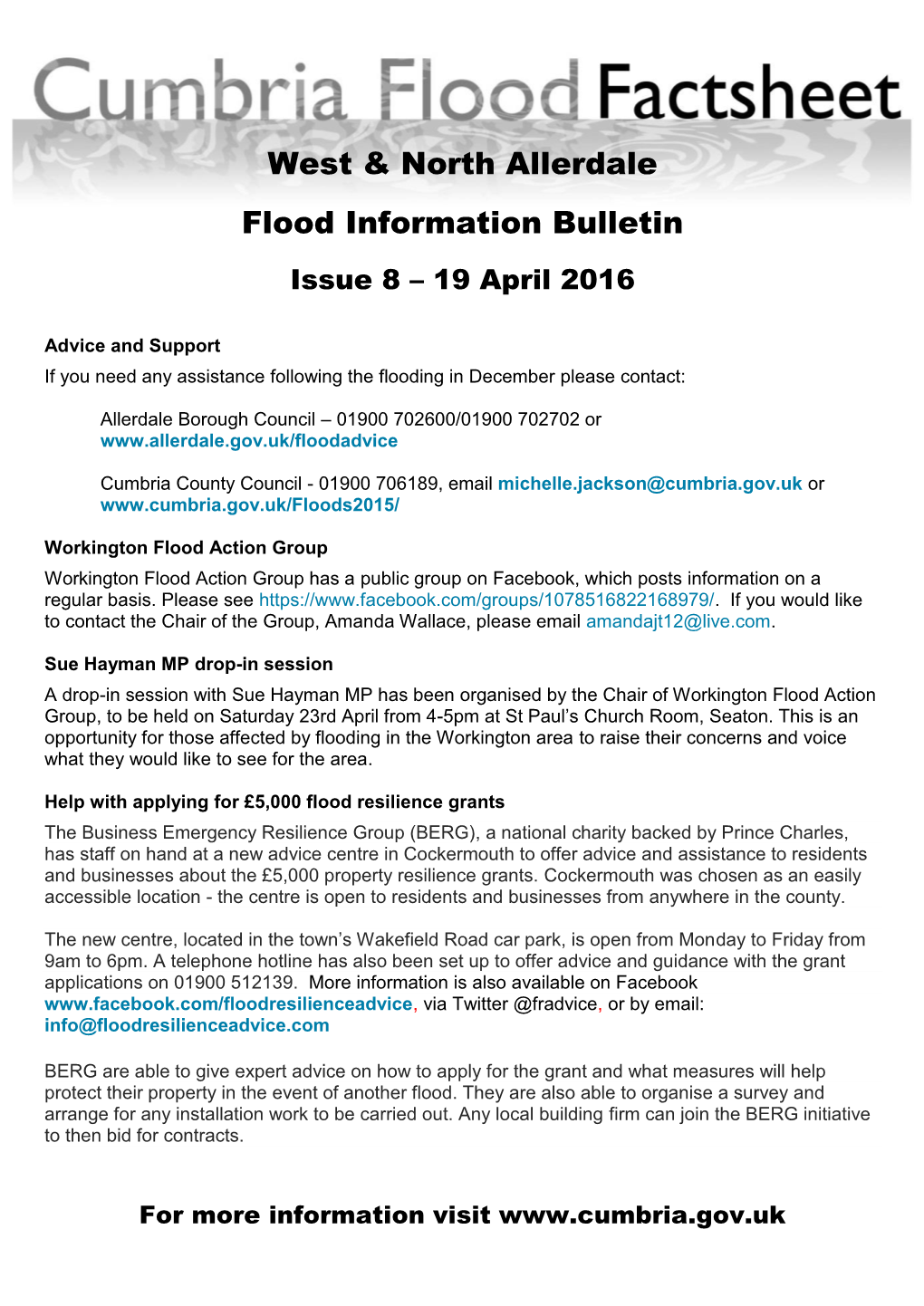 West and North Allerdale Flood Information Bulletin 190416
