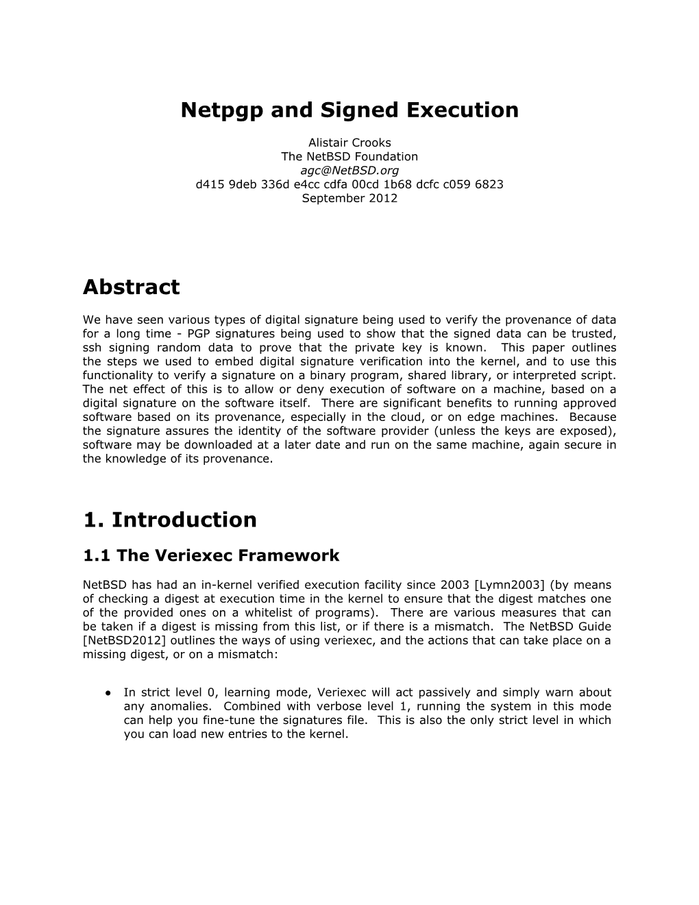 Netpgp and Signed Execution Abstract 1. Introduction
