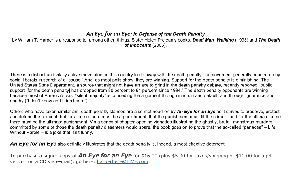 An Eye for an Eye: in Defense of the Death Penalty by William T