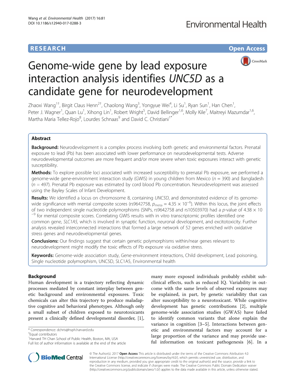 Genome-Wide Gene by Lead Exposure Interaction Analysis Identifies