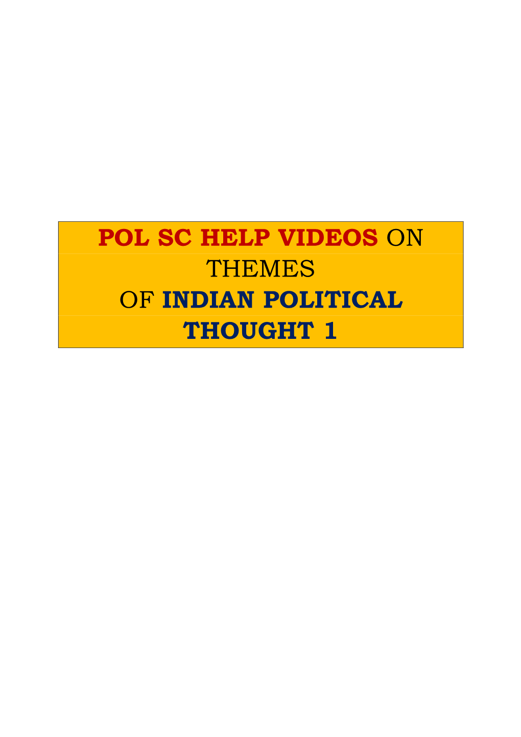 Indian Political Thought 1