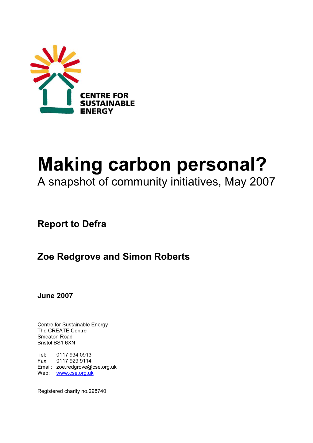 Making Carbon Personal? a Snapshot of Community Initiatives, May 2007