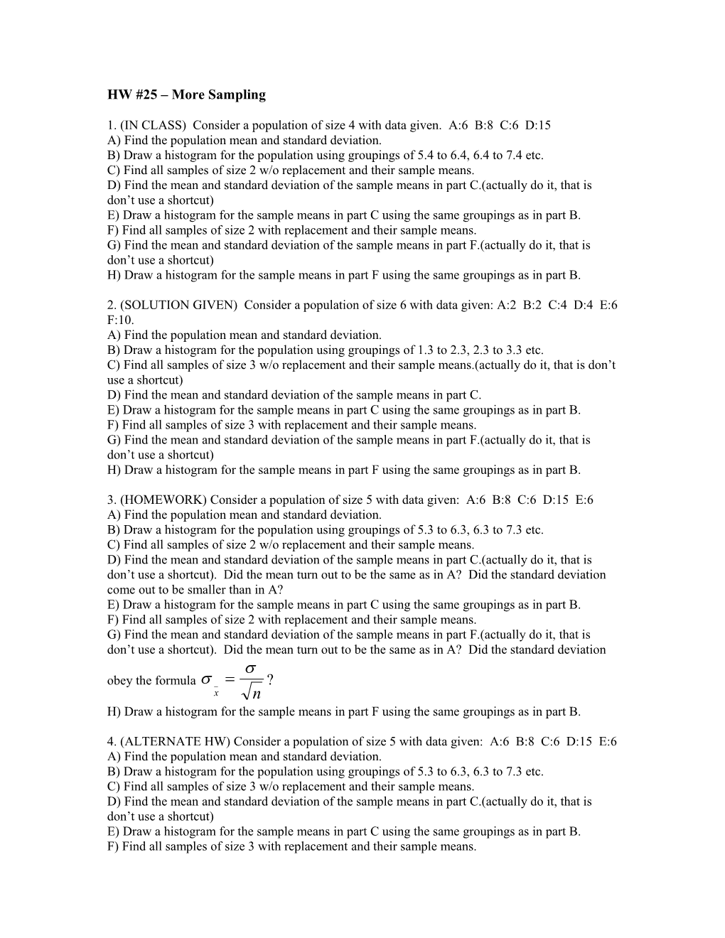 HW #25 More Sampling