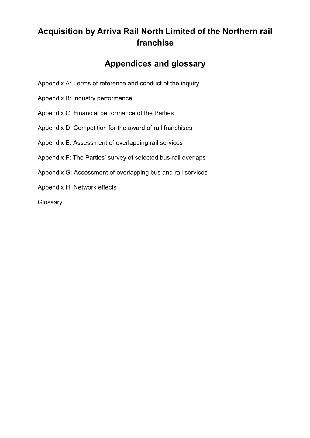 Arriva/Northern: Pfs Appendices and Glossary