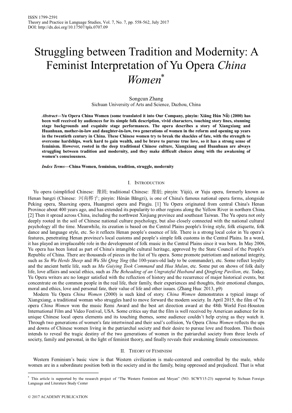 A Feminist Interpretation of Yu Opera China Women