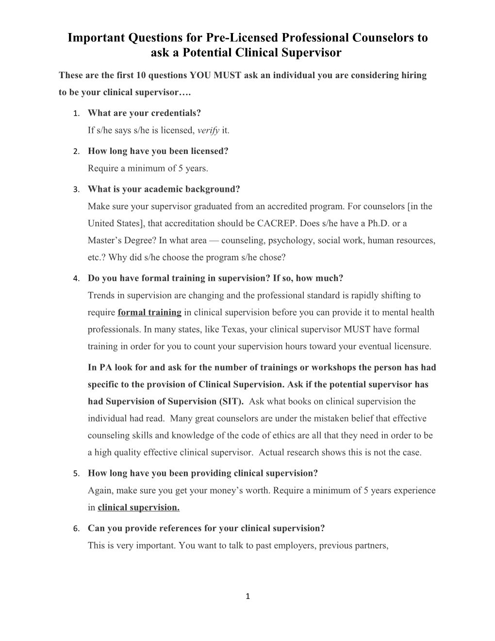 Important Questions for Pre-Licensed Professional Counselors to Ask a Potential Clinical