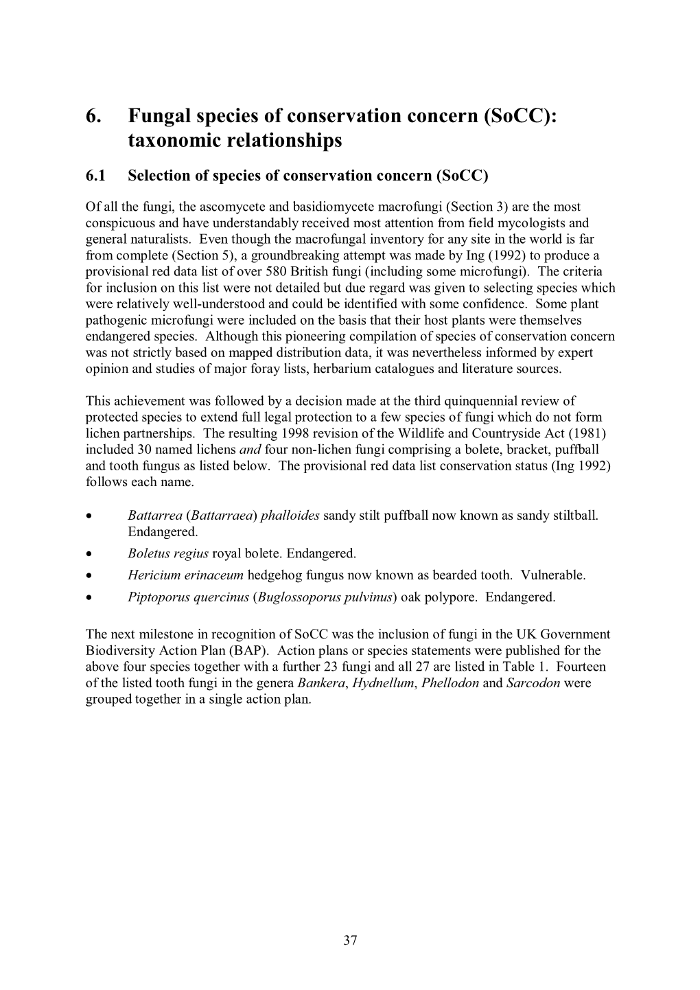 6. Fungal Species of Conservation Concern (Socc): Taxonomic Relationships