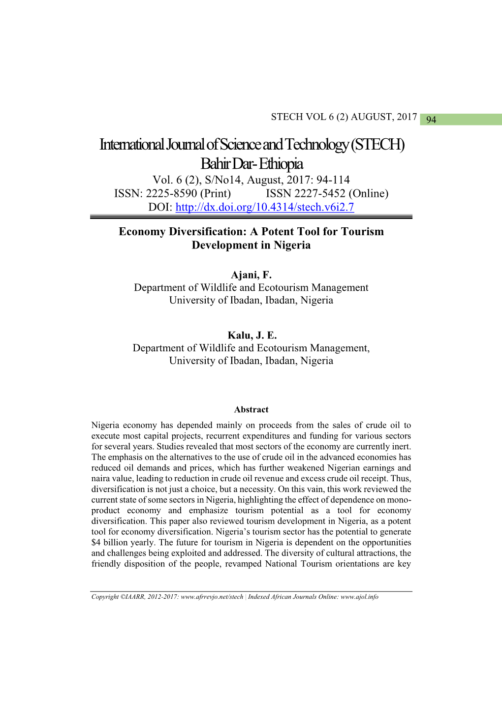 International Journal of Science and Technology(STECH)