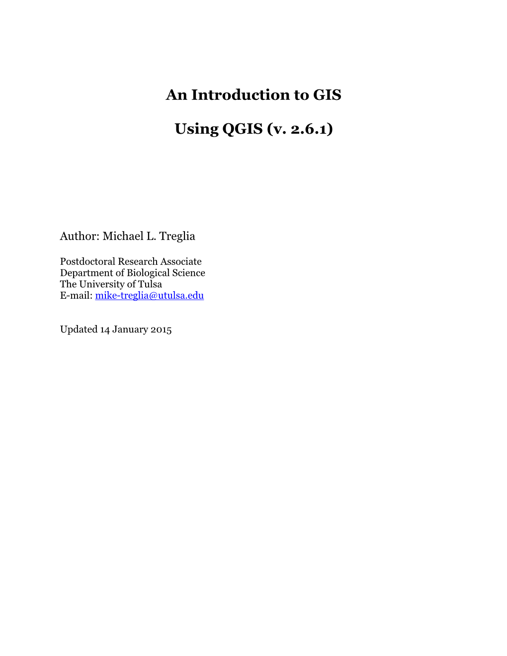 An Introduction to GIS Using QGIS (V. 2.6.1)