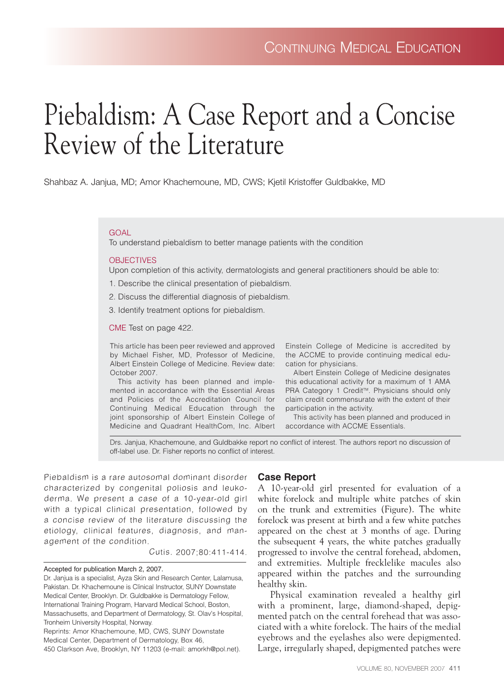 Piebaldism: a Case Report and a Concise Review of the Literature